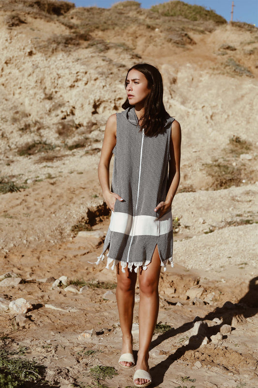Cover Up Beachwear Hooded Towel Women Black And White