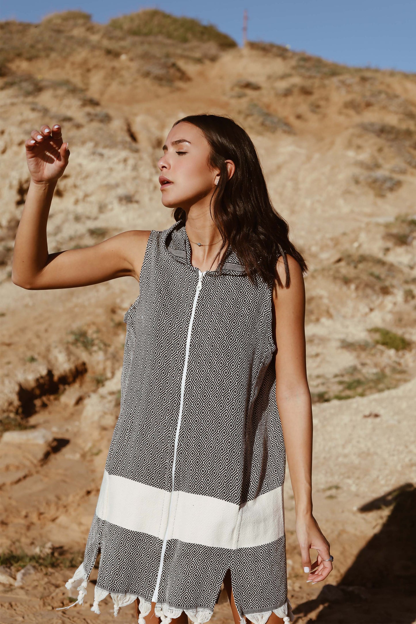 Cover Up Beachwear Hooded Towel Women Black And White