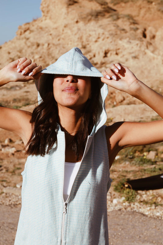 Cover Up Beachwear Hooded Towel Women Turquoise