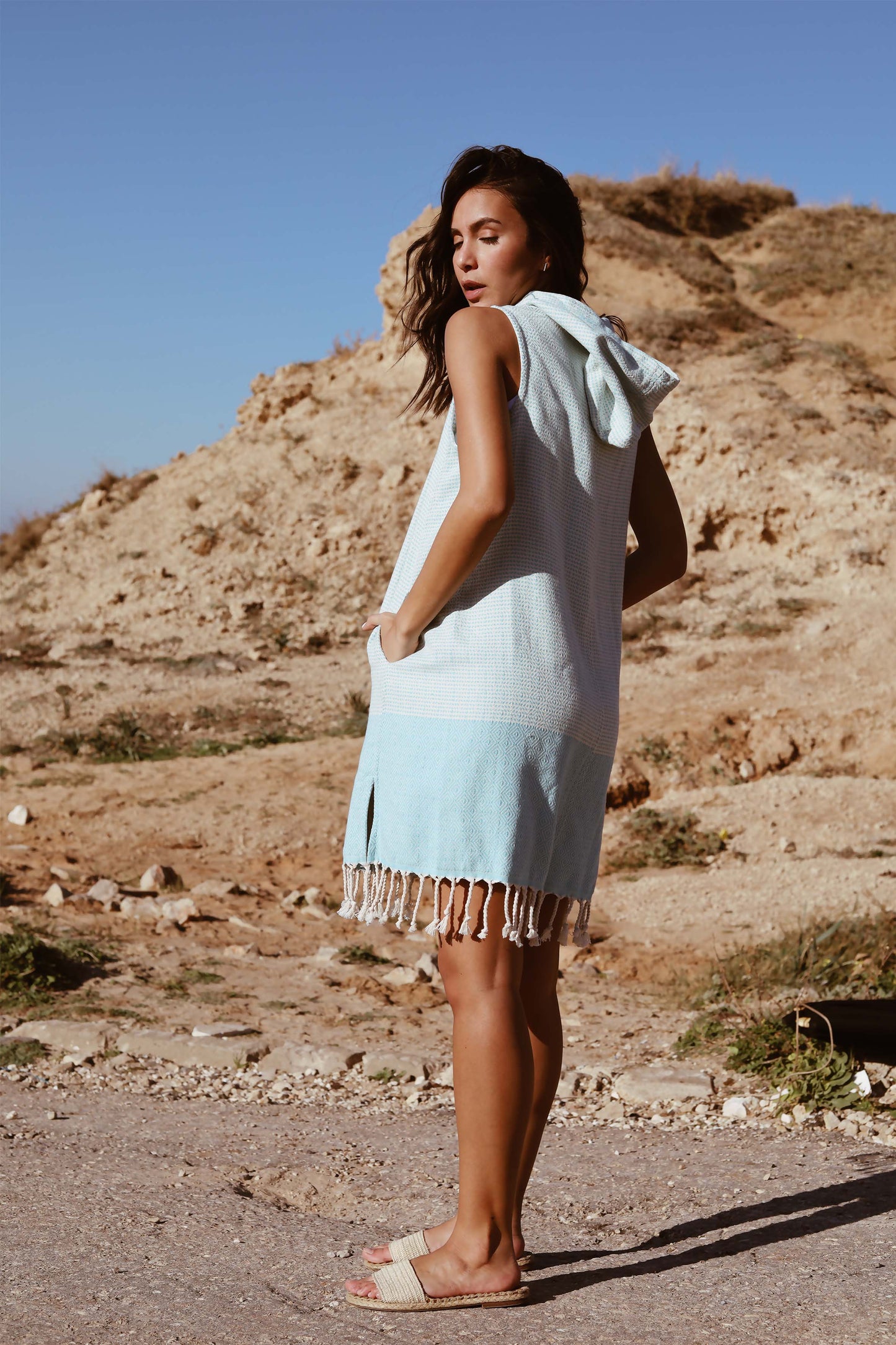 Cover Up Beachwear Hooded Towel Women Turquoise