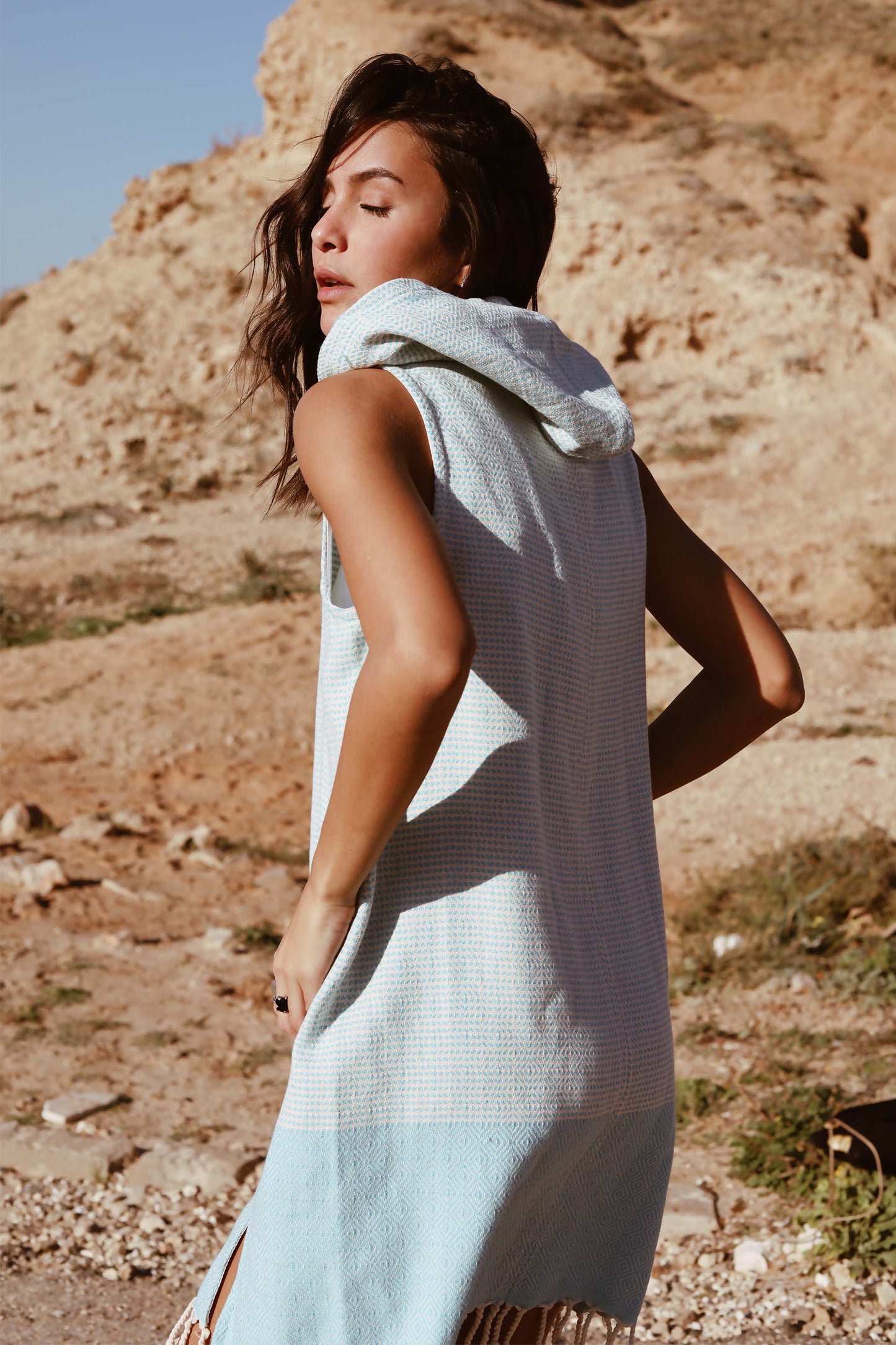 Cover Up Beachwear Hooded Towel Women Turquoise