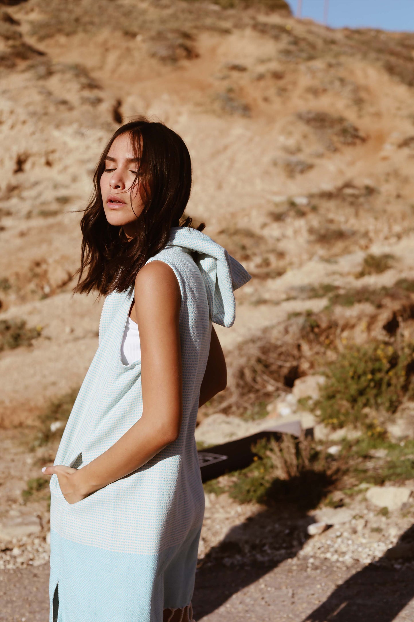 Cover Up Beachwear Hooded Towel Women Turquoise